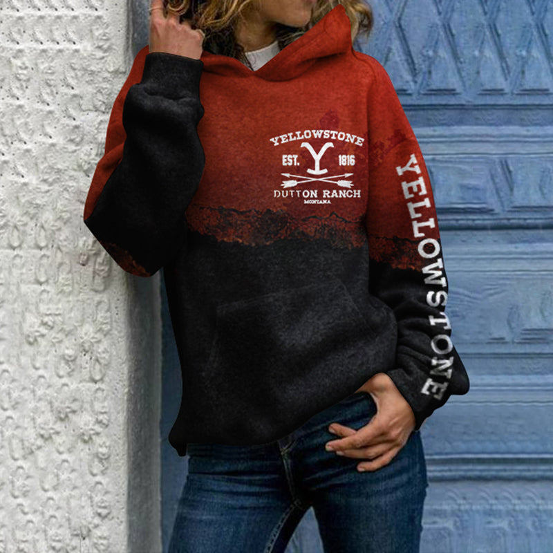 Retro Western Inspired Lettering Print Casual Hoodie