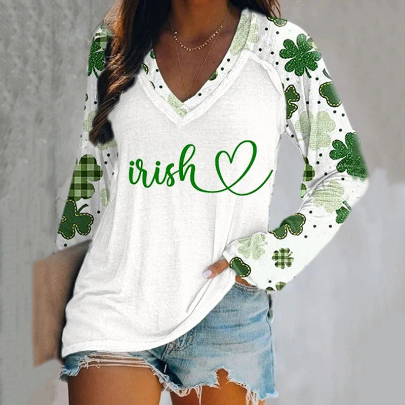 Irish Love St. Patrick's Day V Neck casual T-shirt