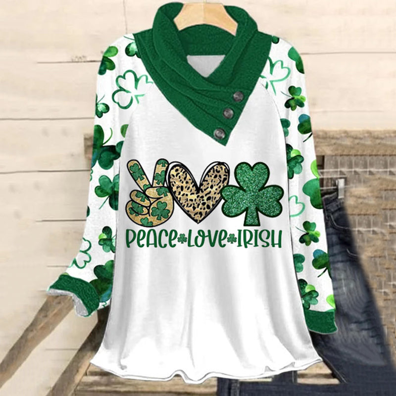 Women's Peace Love Irish Printed V-Neck Top 