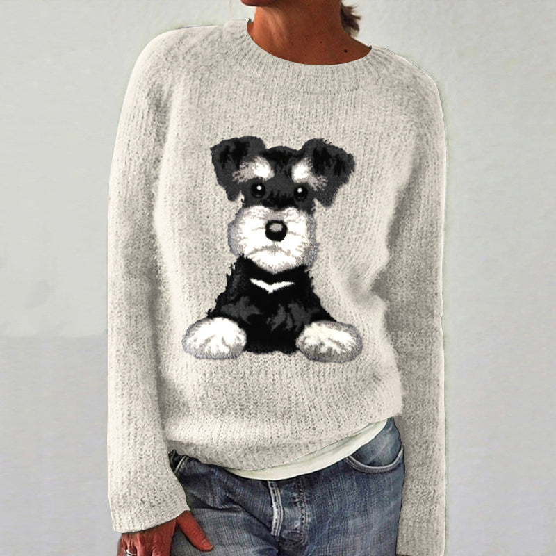 Dog Print Casual Knitted Pullover Sweater