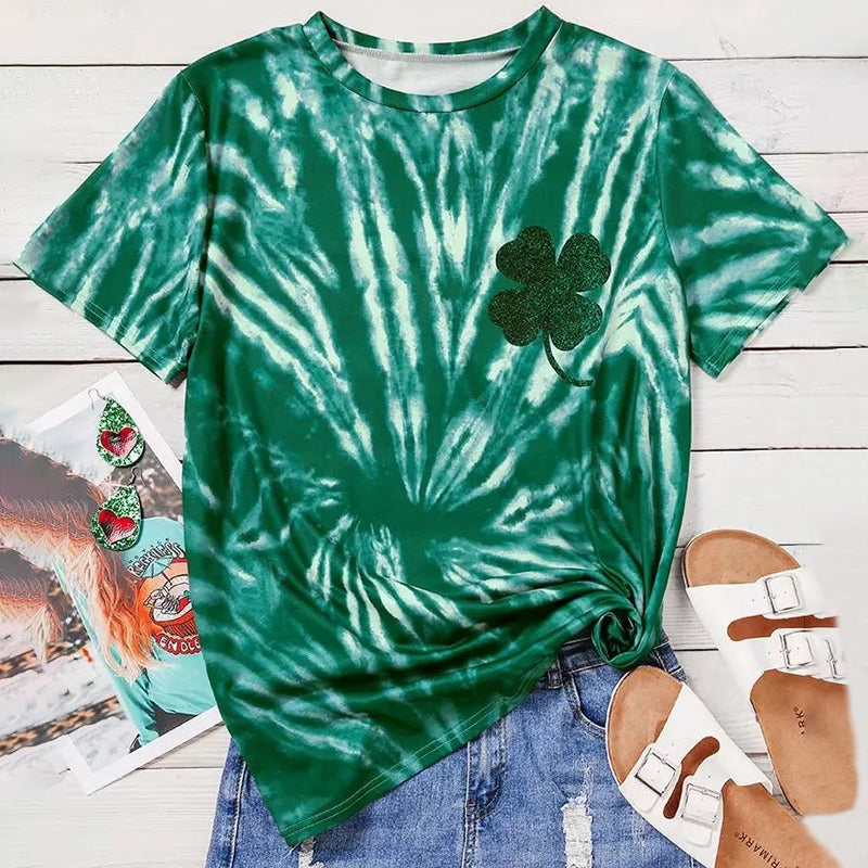 St. Patrick's Day Tie Dye Lucky Shamrock Short Sleeve T-Shirt