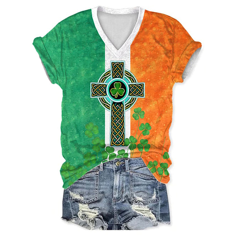 St. Patrick'S Day Shamrocks Irish Celtic Knot Cross Print T-Shirt