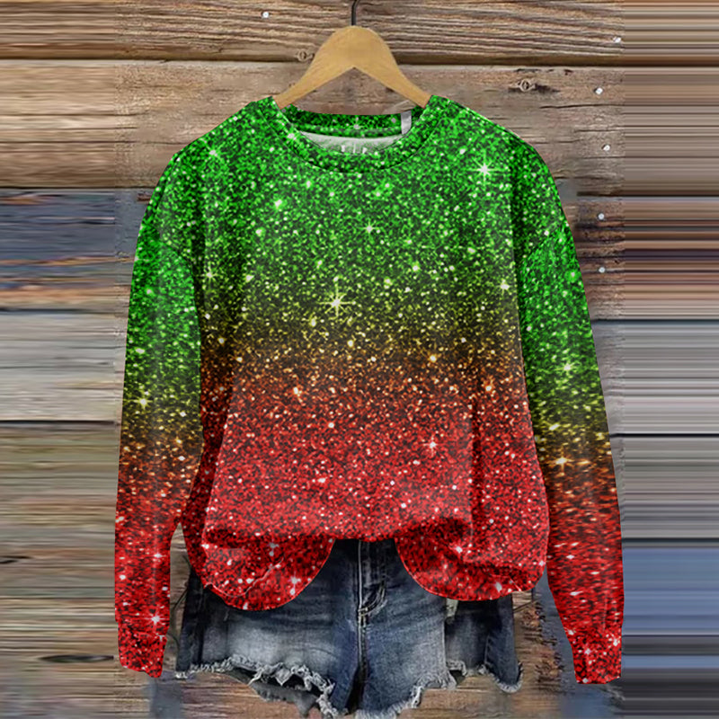 Women's Christmas Glitter Shiny Gradient Pattern Washed Sweatshirt