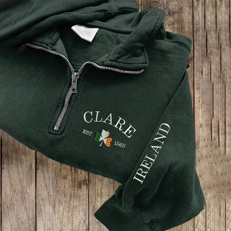 Clare Ireland Shamrock Embroidered Zipper Sweatshirt