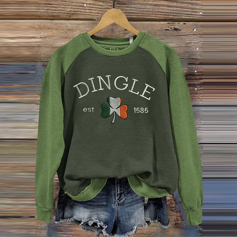 Irish Shamrock Embroidered Casual Sweatshirt