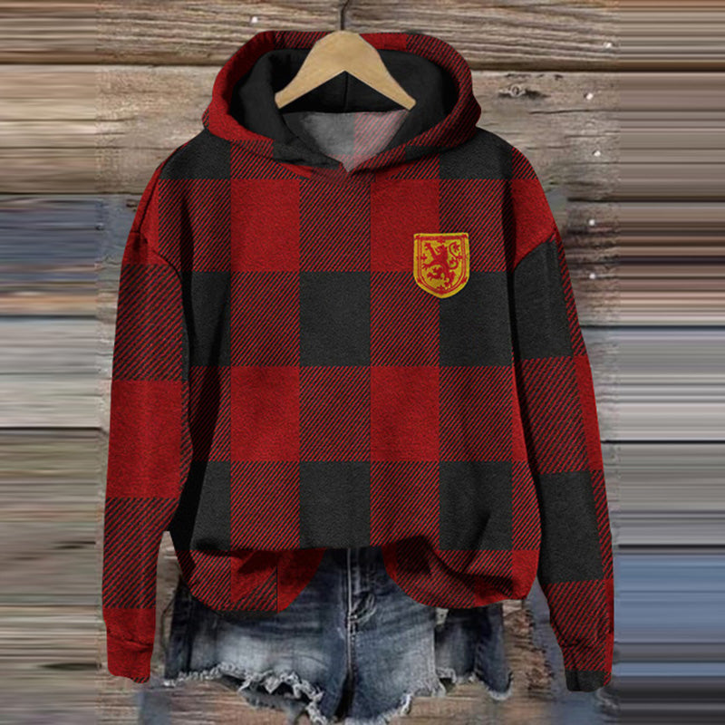 Vintage Scotland Badge With Buffalo Plaid Art Print Casual Hoodie