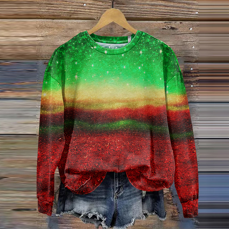 Women's Christmas Glitter Shiny Gradient Pattern Washed Sweatshirt