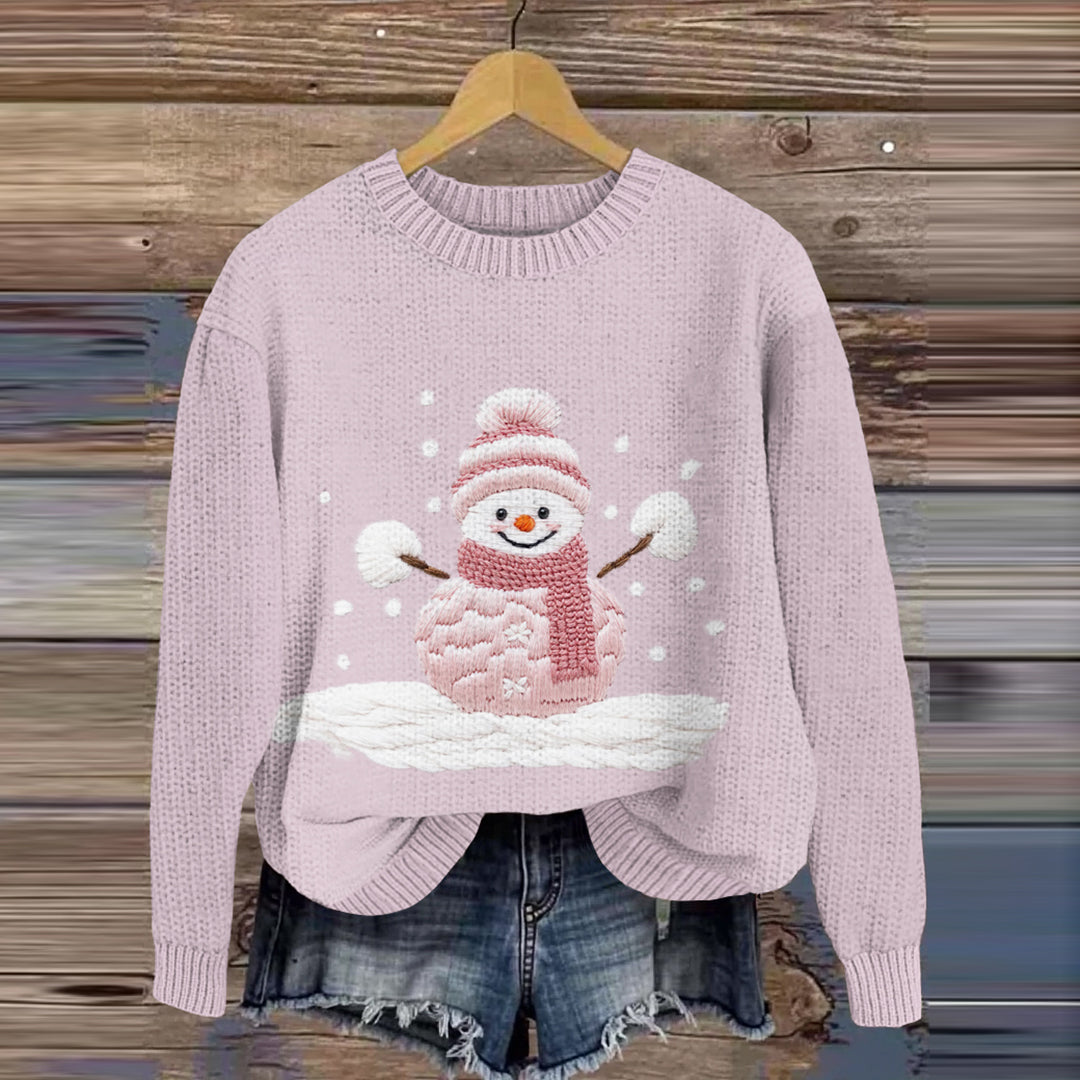 Christmas Snowman Embroidery Women's Sweater