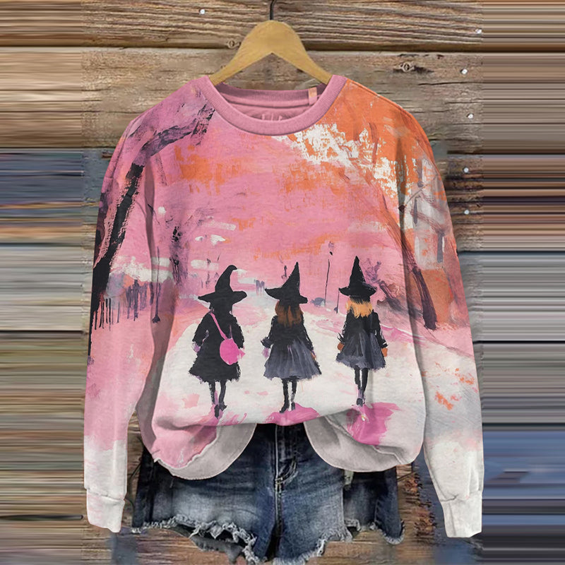 Witch In October We Wear Pink Cozy Sweatshirt