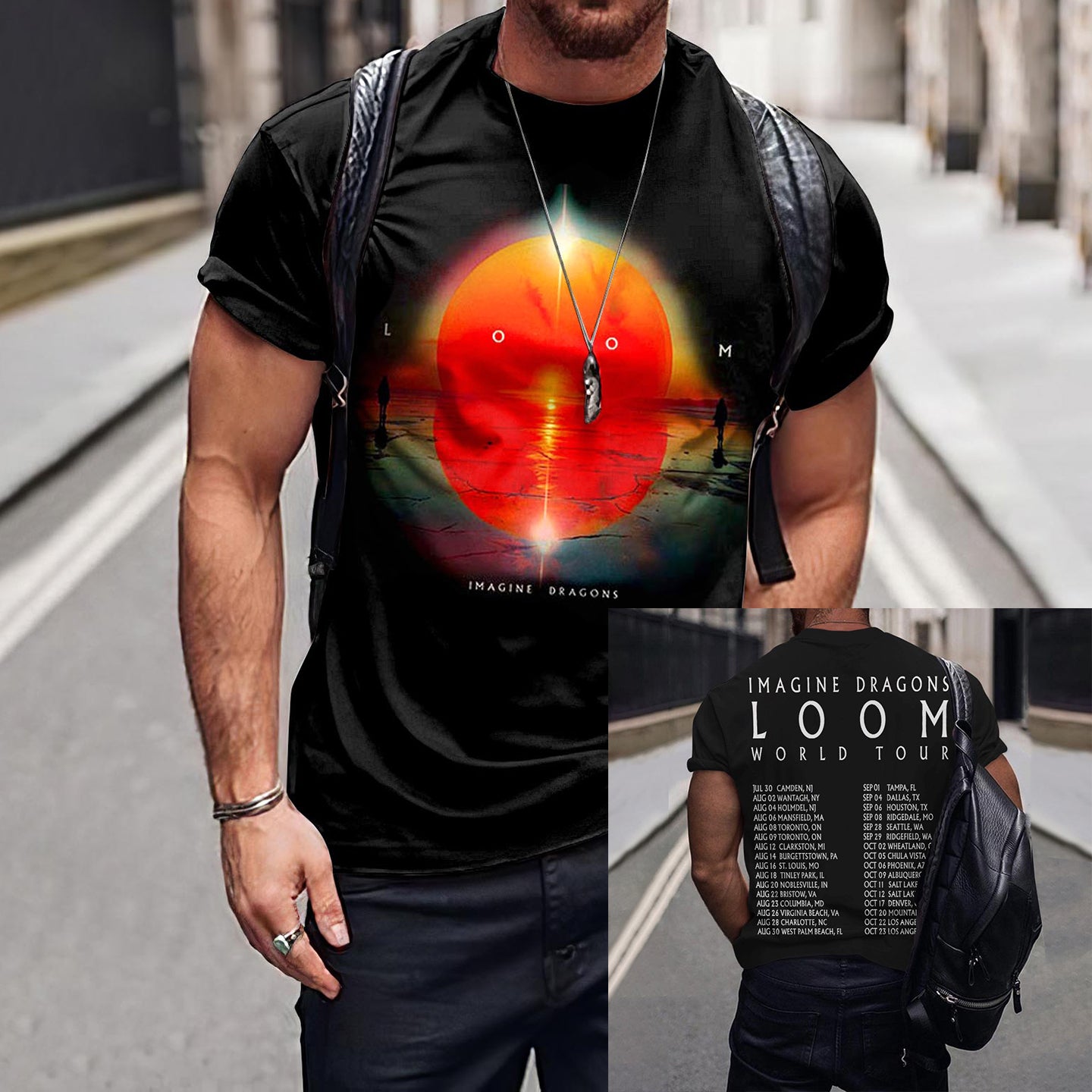 Retro Sunset Loom World Tour Dragons Inspired Graphic Crew Neck T-Shirt