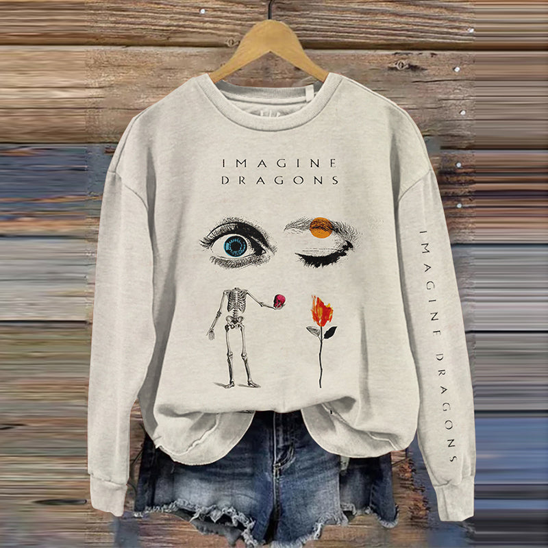 Band Pattern Casual Crew Neck Sweatshirt