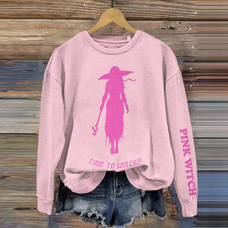 Pink Witch Time To Witchy Pink Cancer Awareness Cozy Sweatshirt