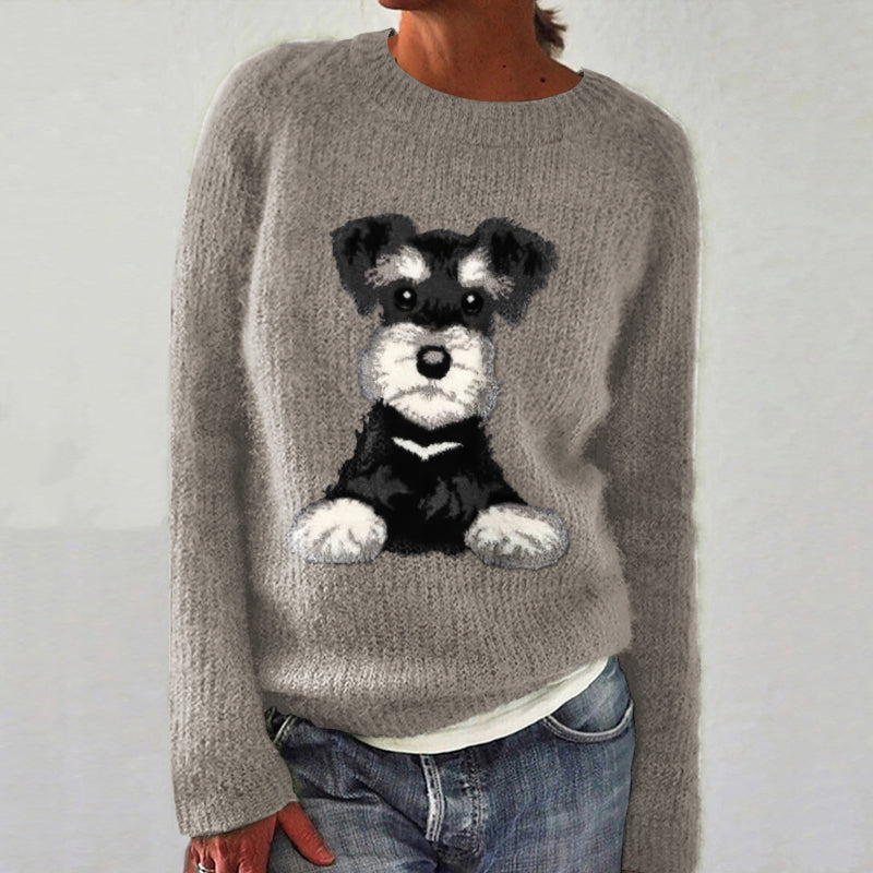 Dog Print Casual Knitted Pullover Sweater