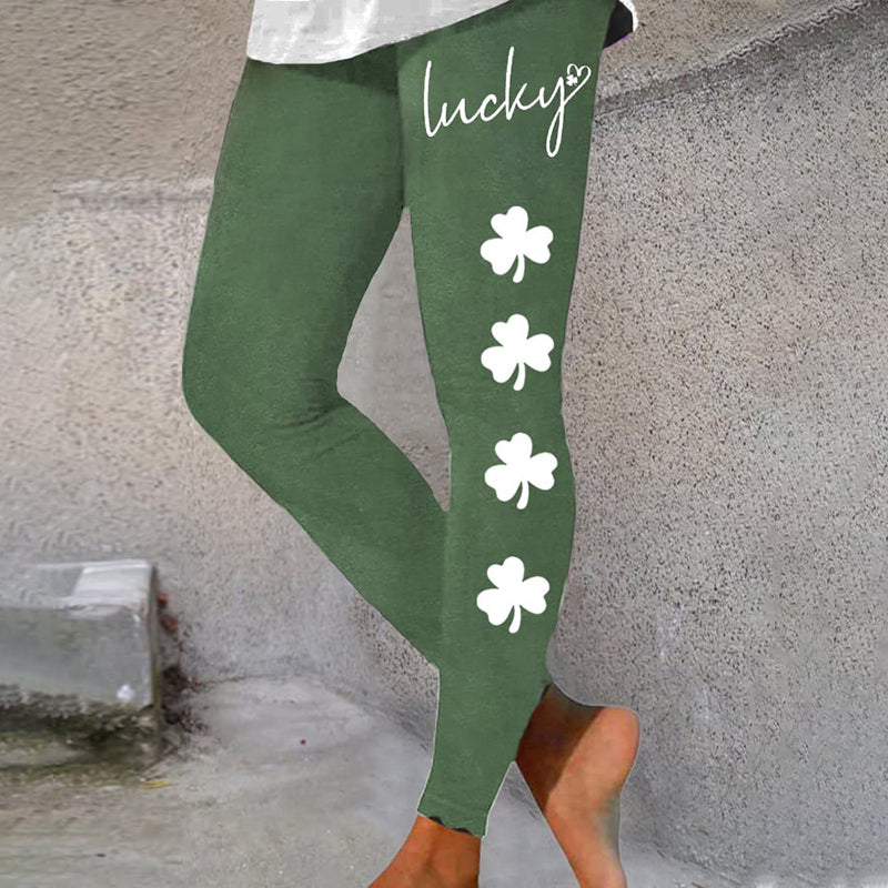 Women's St. Patrick's Lucky Clover Print Casual Leggings