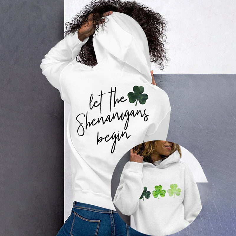 Let The Shenanigans Begin Lucky Shamrock Print Hoodie