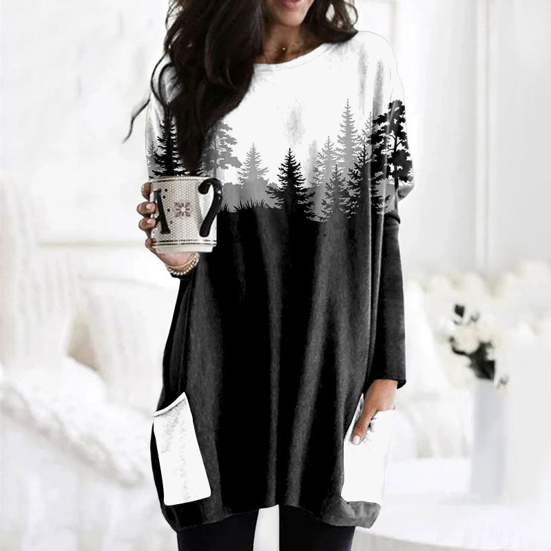 Mountain Silhouette Print Long Sleeve Tunic