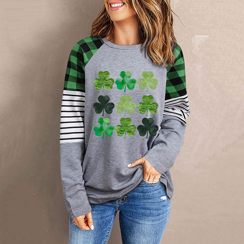 Clover Print Long Sleeve Casual T-Shirt