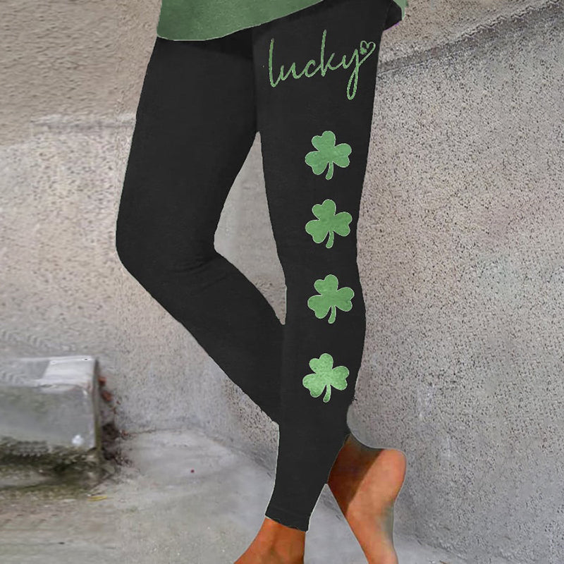 Women's St. Patrick's Lucky Clover Print Casual Leggings