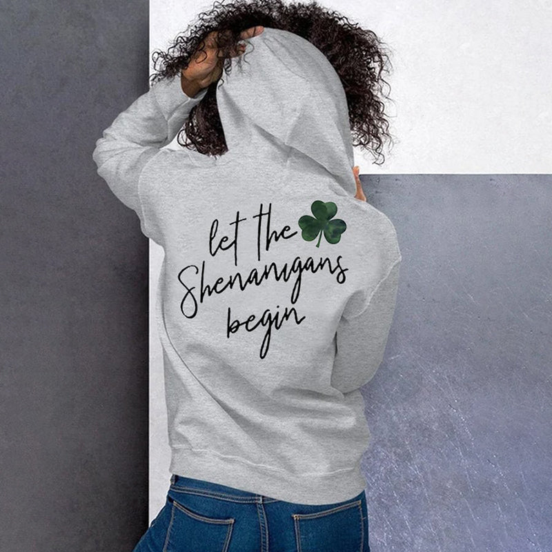 Let The Shenanigans Begin Lucky Shamrock Print Hoodie