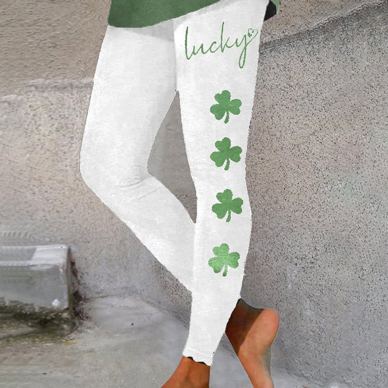 Women's St. Patrick's Lucky Clover Print Casual Leggings