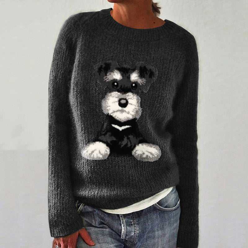 Dog Print Casual Knitted Pullover Sweater