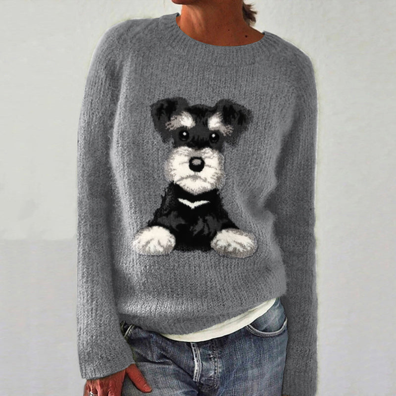 Dog Print Casual Knitted Pullover Sweater