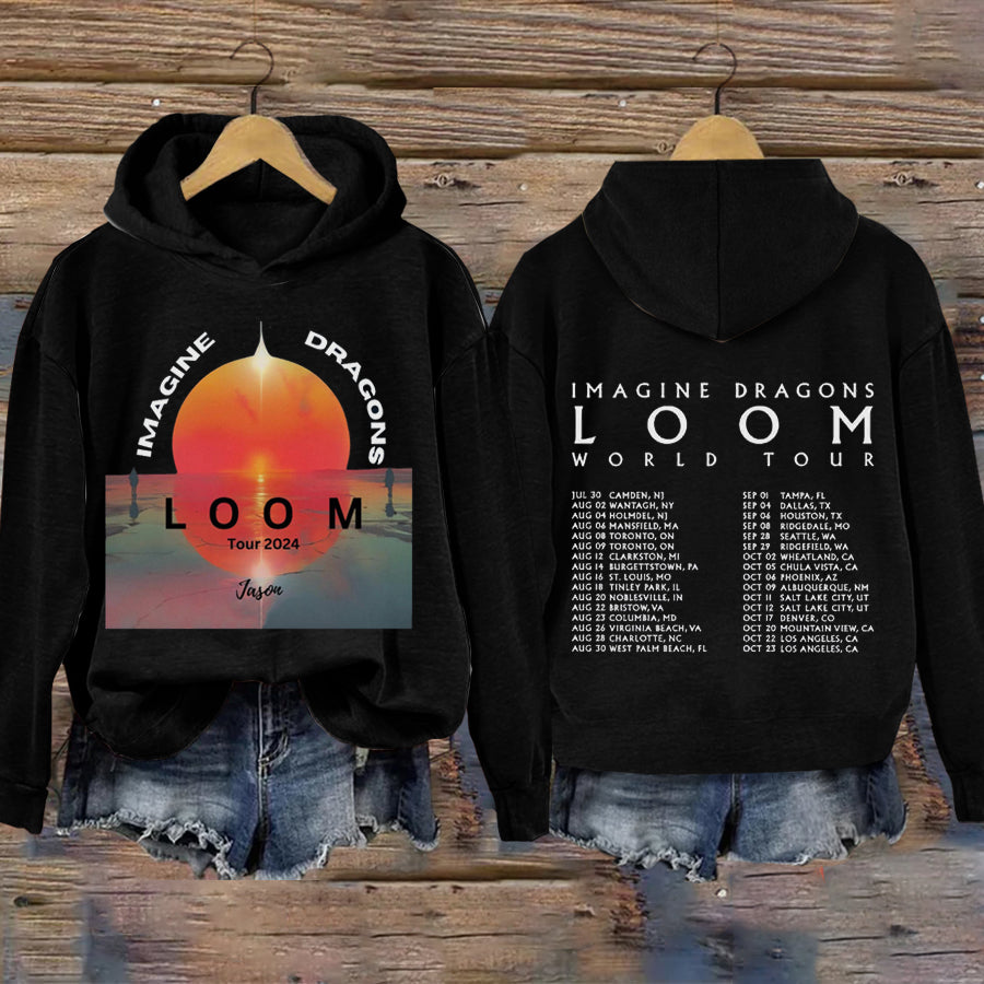 Vintage Sunset Loom World Tour Rock Band Music Print Casual Hoodie