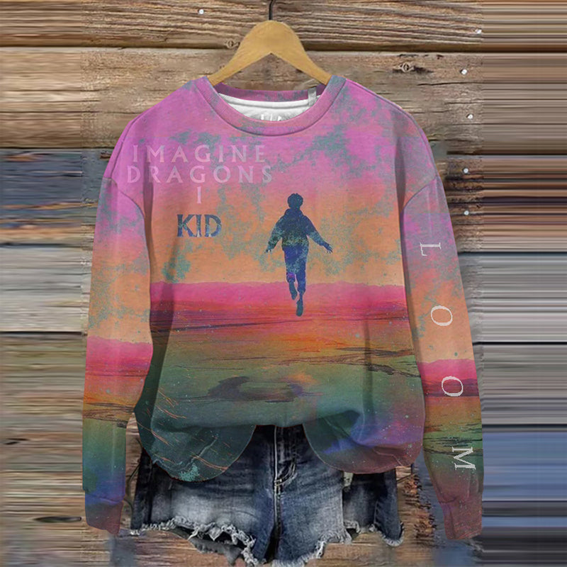 Retro Rock Music Album Gradient Print Sweatshirt