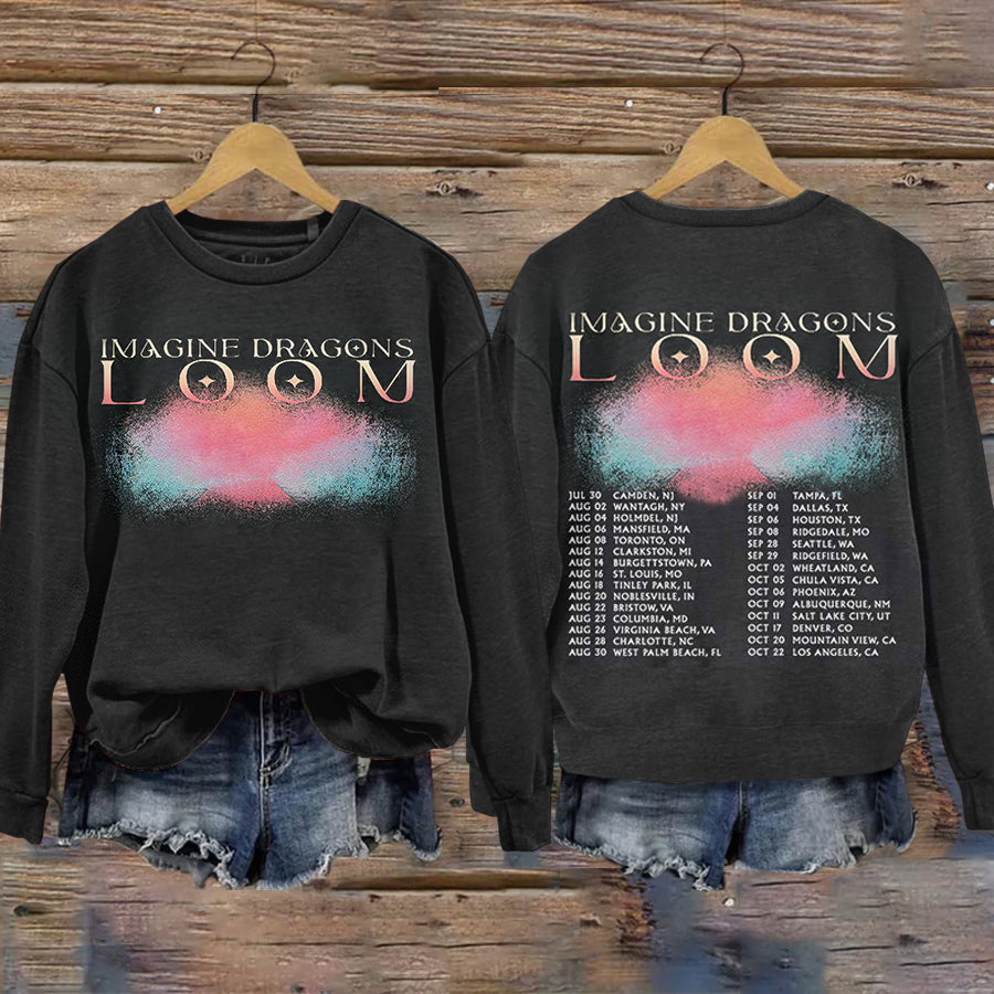 Vintage World Rock Music Tour Theme Print Sweatshirt