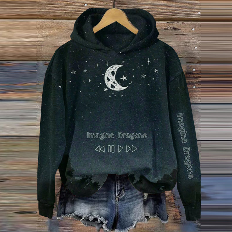 Vintage Rock Music Print Inspired Casual Hoodie